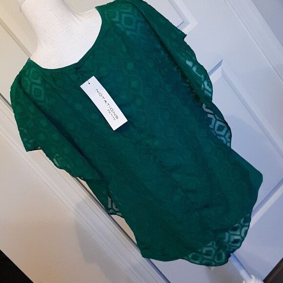 Notations Emerald Green Tank Shirt with Green Sheer Overlay NWT - Picture 4 of 13